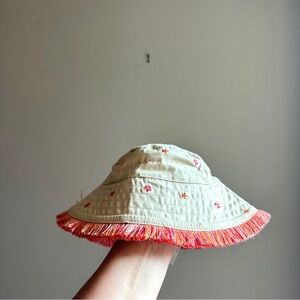 Vintage Gymboree Khaki Floral Bucket Hat with Fringe